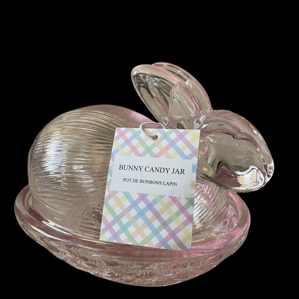 Bunny Boulevard Pink Glass Bunny Candy Jar Posh Easter Spring Decor NEW